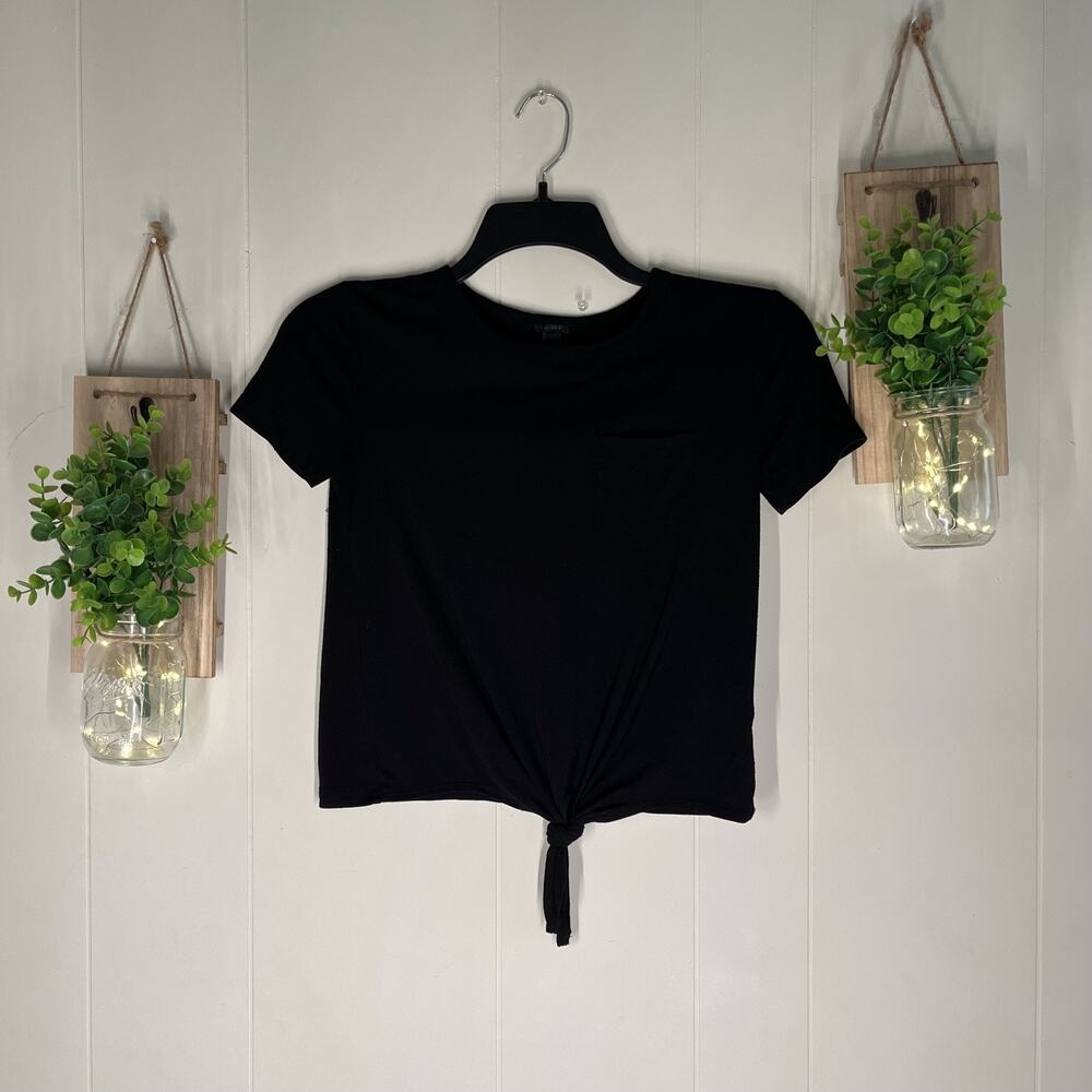 J Crew Women's Junior's Black Knotted Tie Front Short Sleeve Pocket Crop T-Shirt